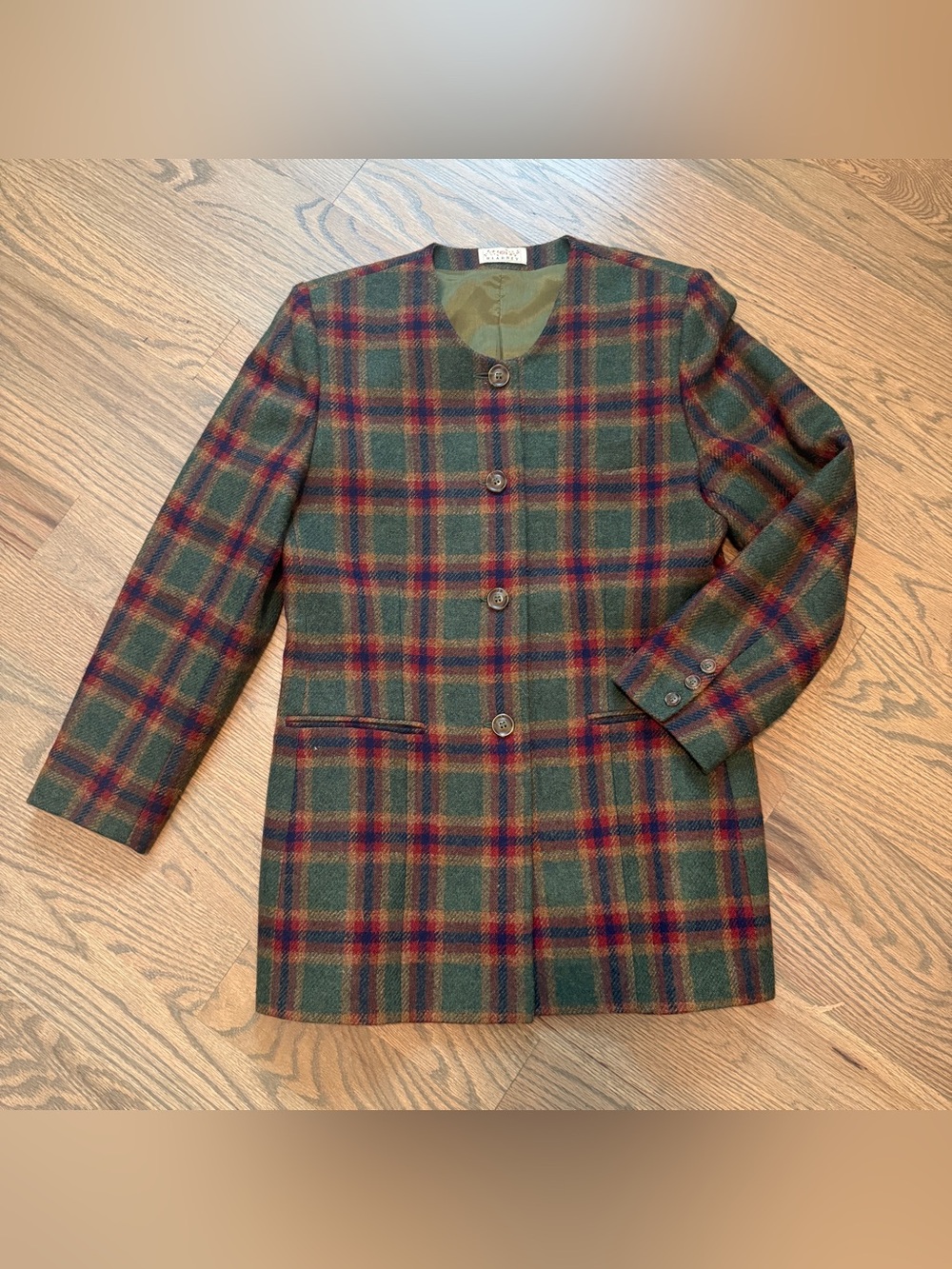 VTG 100% Pure Wool Plaid Coat Blazer Women M 10 IRELAND 70s Dark Academia Lined